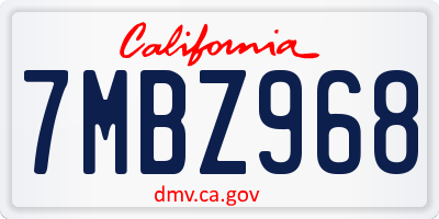 CA license plate 7MBZ968