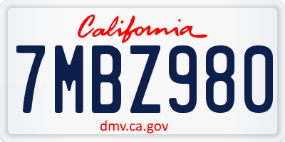CA license plate 7MBZ980