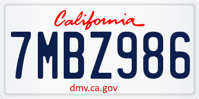 CA license plate 7MBZ986