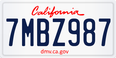 CA license plate 7MBZ987