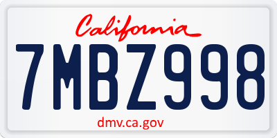 CA license plate 7MBZ998