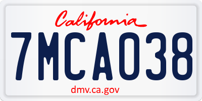 CA license plate 7MCA038