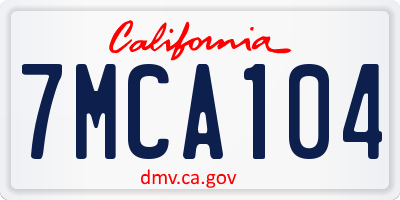 CA license plate 7MCA104