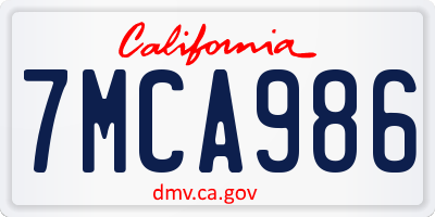 CA license plate 7MCA986