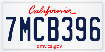 CA license plate 7MCB396