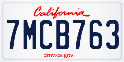 CA license plate 7MCB763