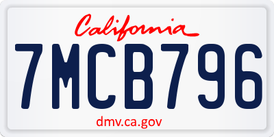 CA license plate 7MCB796