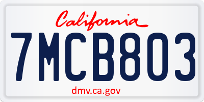 CA license plate 7MCB803