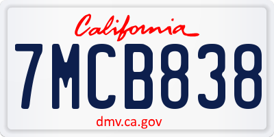 CA license plate 7MCB838