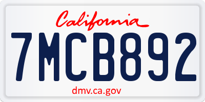 CA license plate 7MCB892