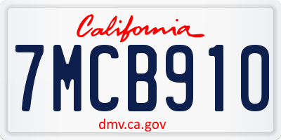 CA license plate 7MCB910