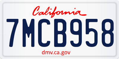 CA license plate 7MCB958