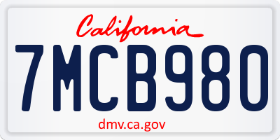 CA license plate 7MCB980