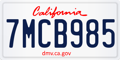 CA license plate 7MCB985