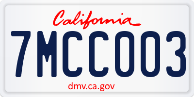 CA license plate 7MCC003