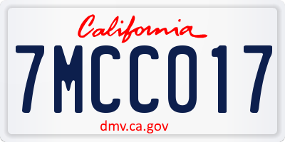 CA license plate 7MCC017