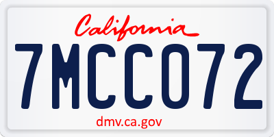 CA license plate 7MCC072
