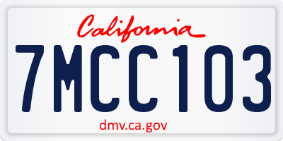 CA license plate 7MCC103