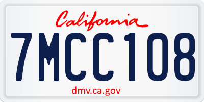CA license plate 7MCC108