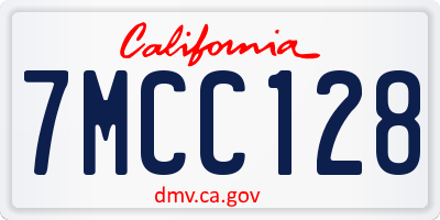 CA license plate 7MCC128
