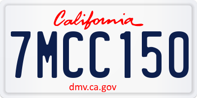 CA license plate 7MCC150