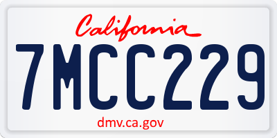 CA license plate 7MCC229