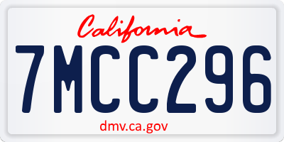 CA license plate 7MCC296