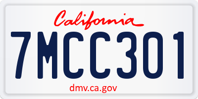 CA license plate 7MCC301