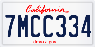 CA license plate 7MCC334