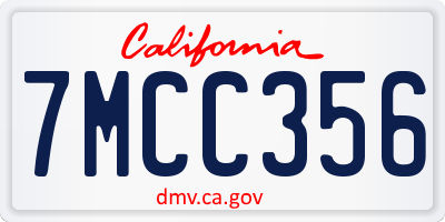 CA license plate 7MCC356