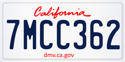 CA license plate 7MCC362
