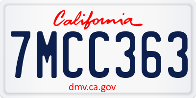 CA license plate 7MCC363