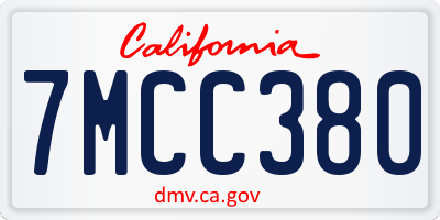 CA license plate 7MCC380