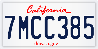 CA license plate 7MCC385