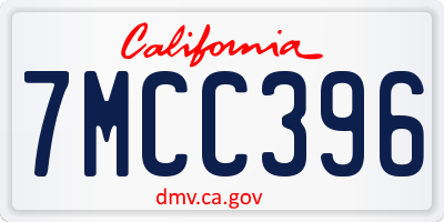 CA license plate 7MCC396