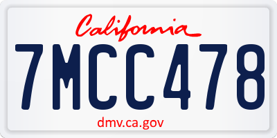 CA license plate 7MCC478