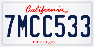 CA license plate 7MCC533