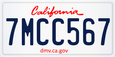 CA license plate 7MCC567