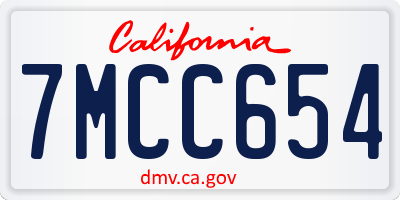 CA license plate 7MCC654