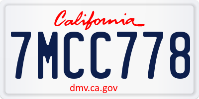 CA license plate 7MCC778