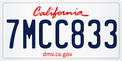 CA license plate 7MCC833