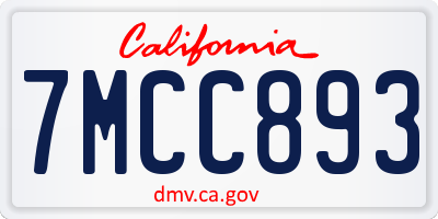 CA license plate 7MCC893