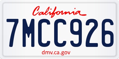 CA license plate 7MCC926