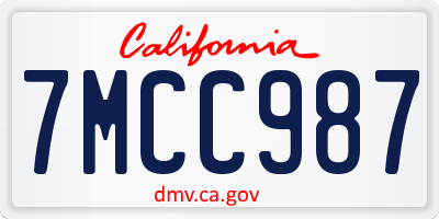 CA license plate 7MCC987