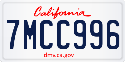 CA license plate 7MCC996