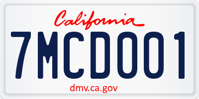 CA license plate 7MCD001