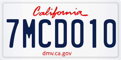 CA license plate 7MCD010