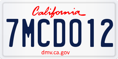 CA license plate 7MCD012