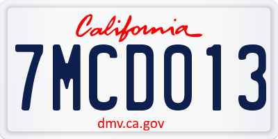 CA license plate 7MCD013