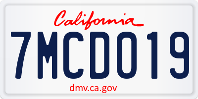 CA license plate 7MCD019